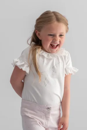 "Anna" Ivory Broderie Anglaise Diamanté Bow Top