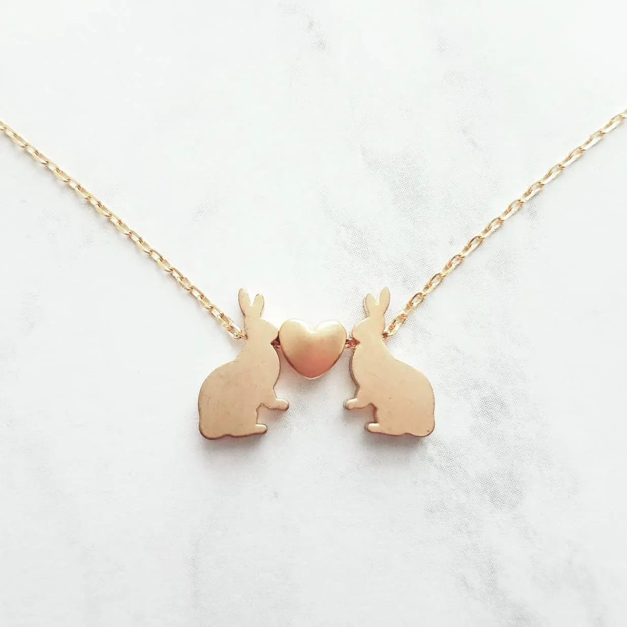 Rabbit Necklace, gold rabbit necklace, gold bunny necklace, bunnies heart necklace, small bunny heart necklace love necklace I love you gift