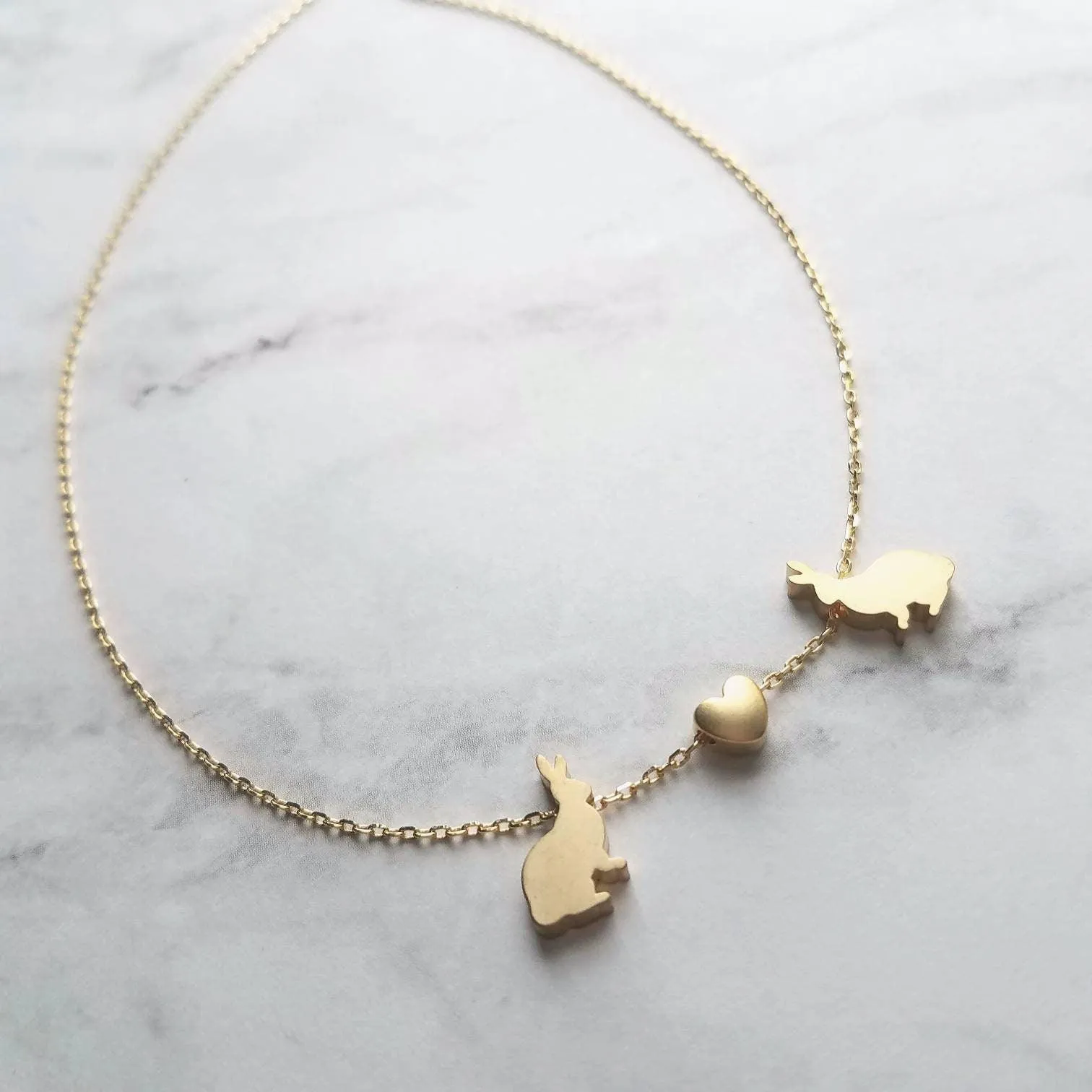 Rabbit Necklace, gold rabbit necklace, gold bunny necklace, bunnies heart necklace, small bunny heart necklace love necklace I love you gift