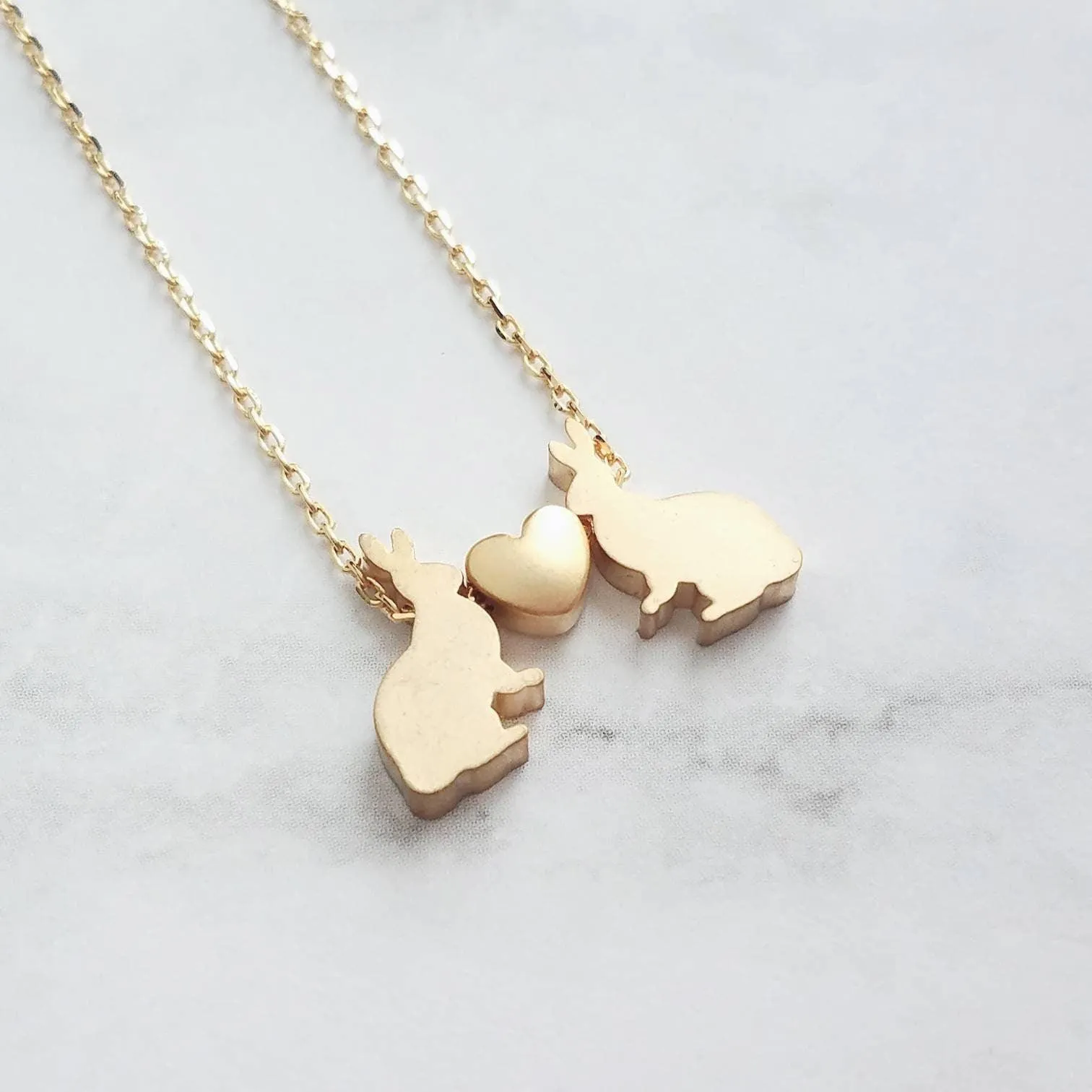 Rabbit Necklace, gold rabbit necklace, gold bunny necklace, bunnies heart necklace, small bunny heart necklace love necklace I love you gift