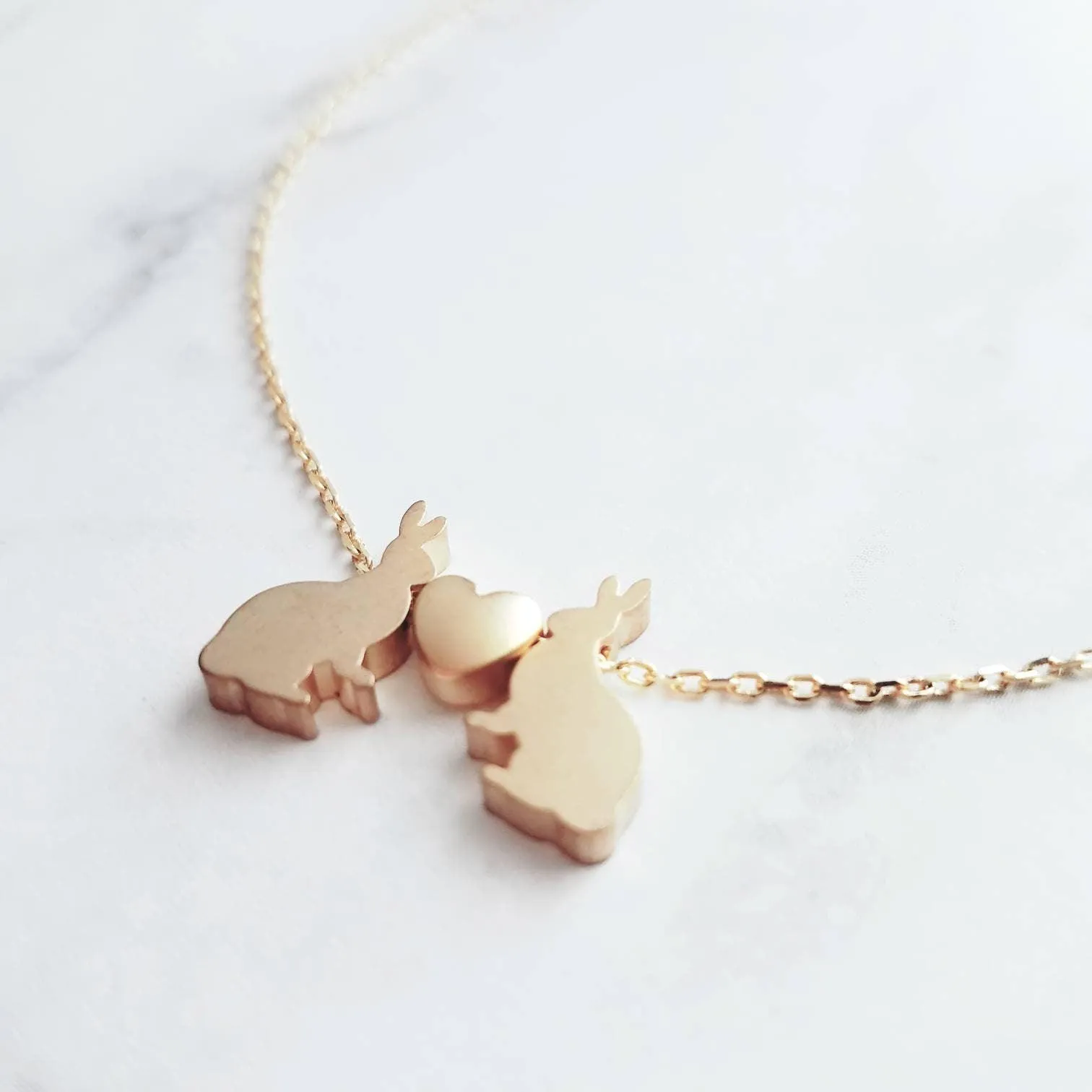 Rabbit Necklace, gold rabbit necklace, gold bunny necklace, bunnies heart necklace, small bunny heart necklace love necklace I love you gift