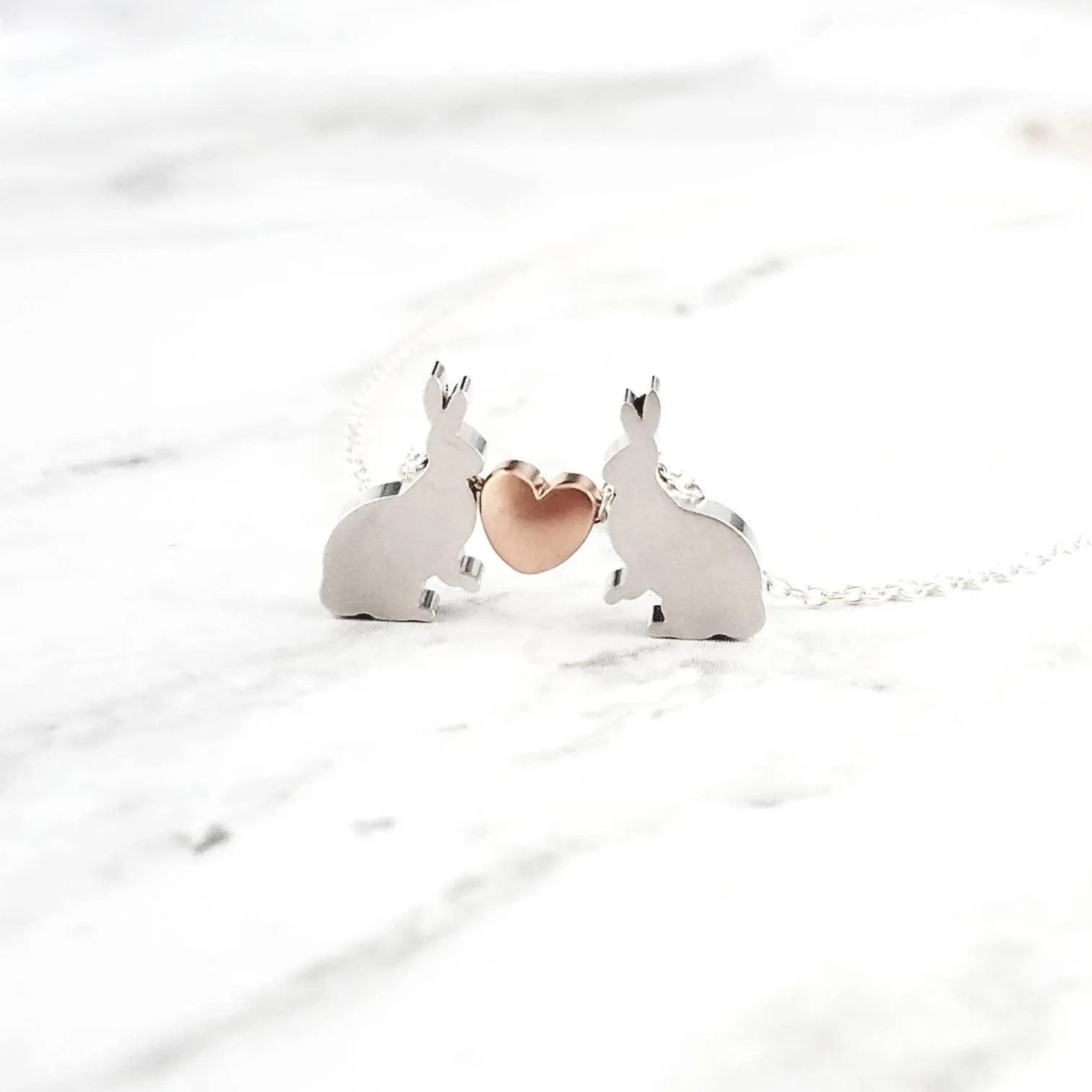 Rabbit Necklace, gold rabbit necklace, gold bunny necklace, bunnies heart necklace, small bunny heart necklace love necklace I love you gift