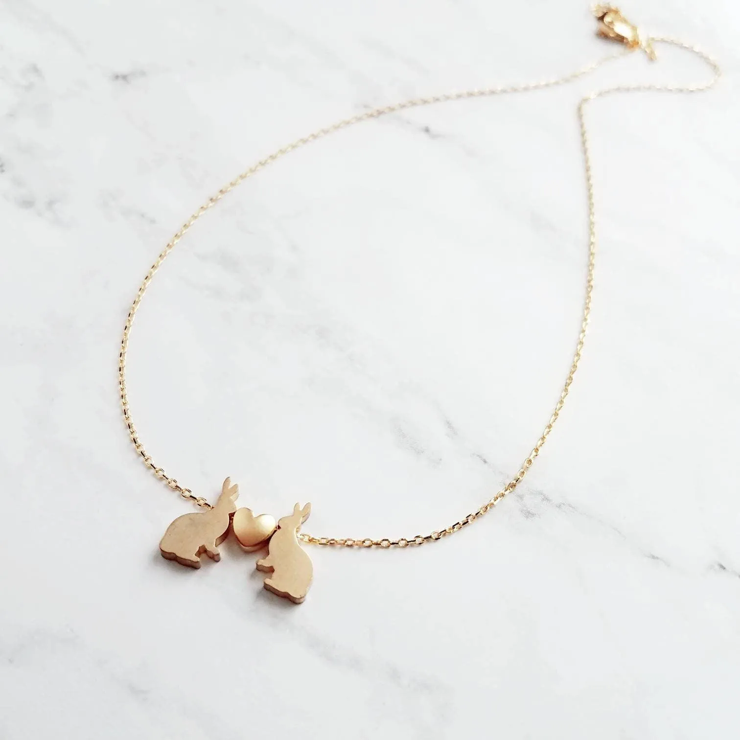 Rabbit Necklace, gold rabbit necklace, gold bunny necklace, bunnies heart necklace, small bunny heart necklace love necklace I love you gift