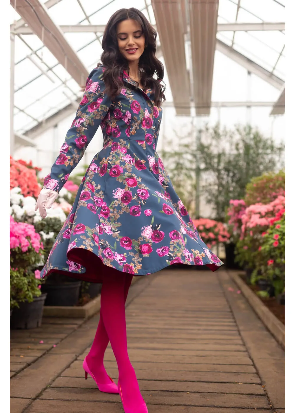 RainSisters Misty Rose Waterafstotende 50's Regenjas Blauw