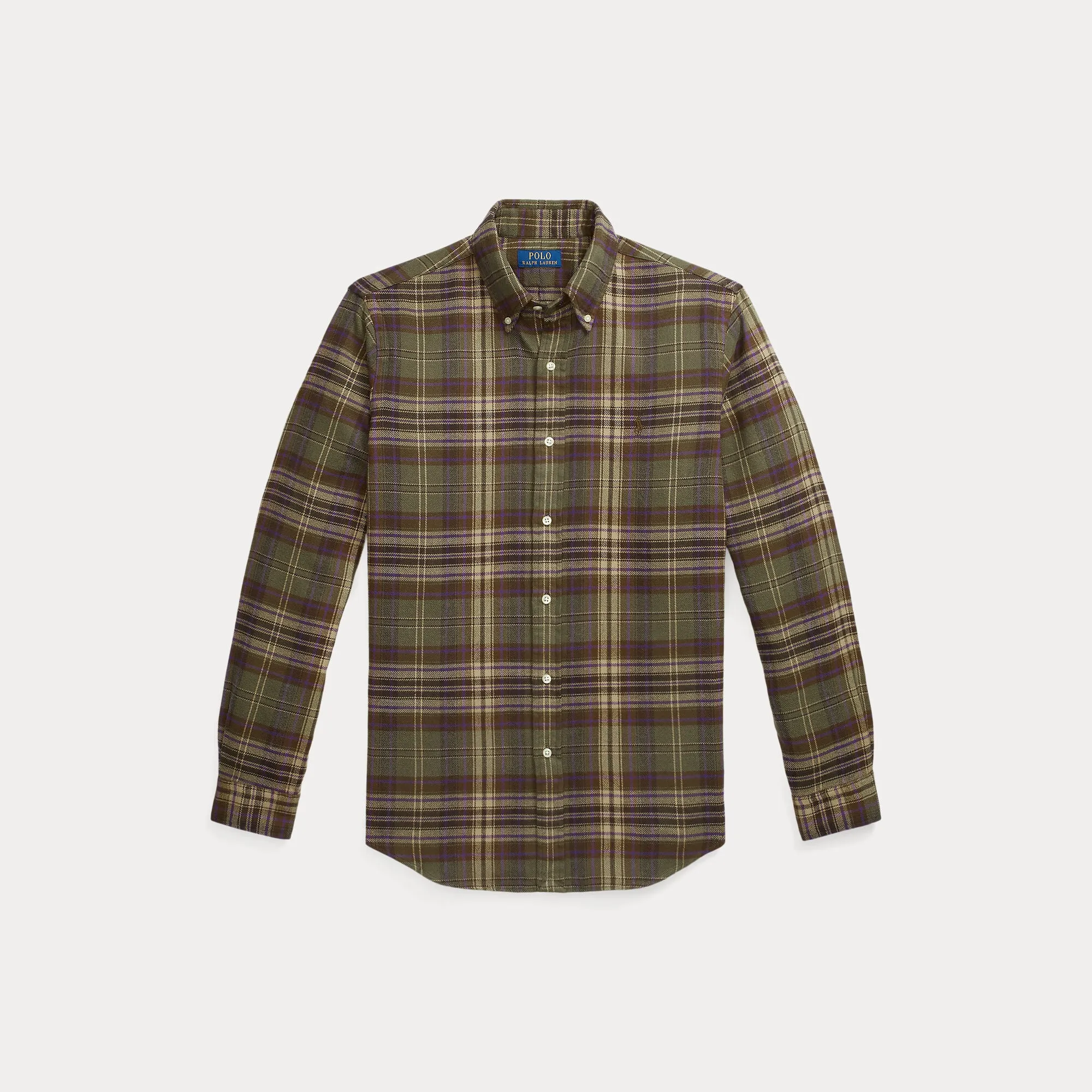 Ralph Lauren Mens Sport shirt Olive/Brown and White/Navy