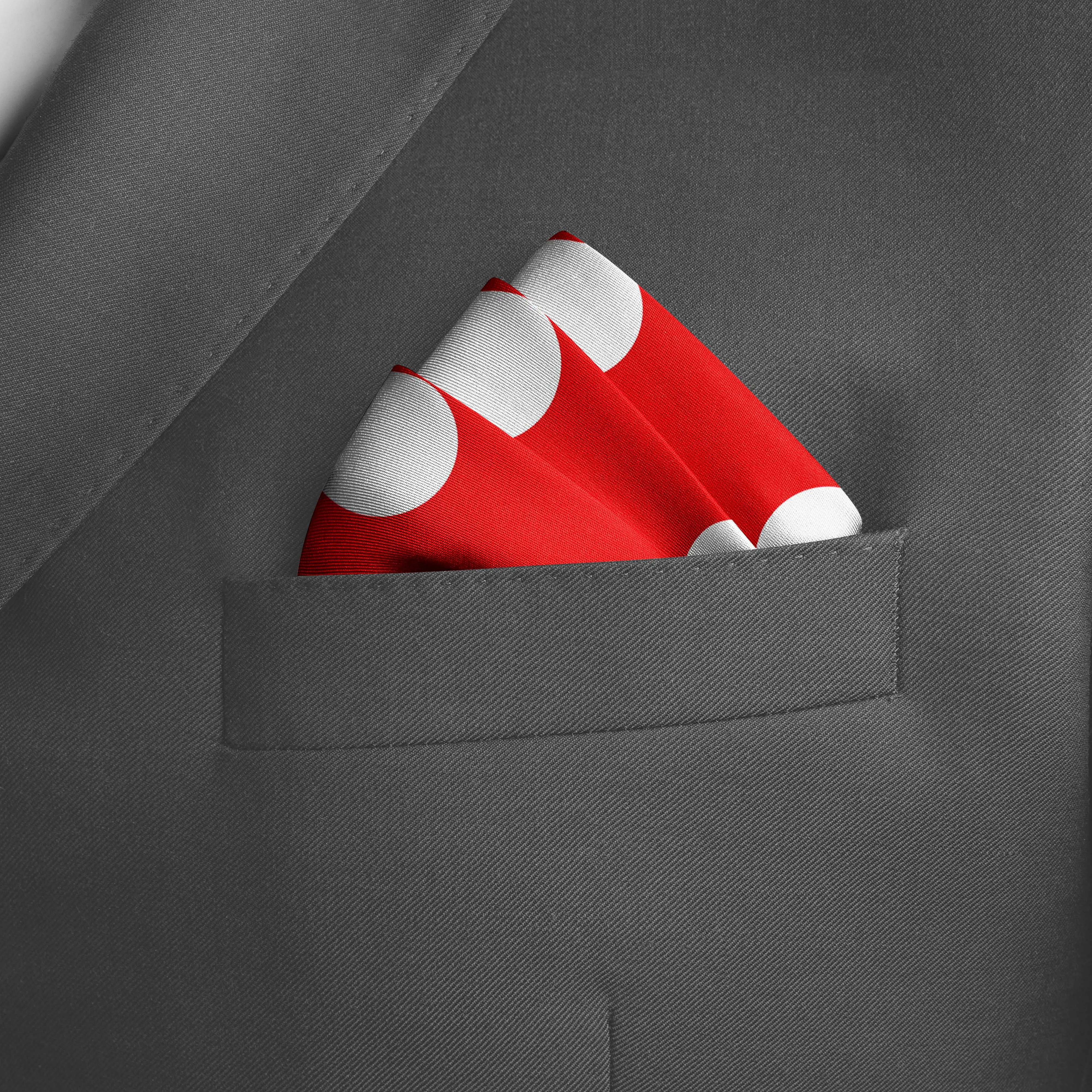 RED LARGE POLKA DOTS SILK POCKET SQUARE