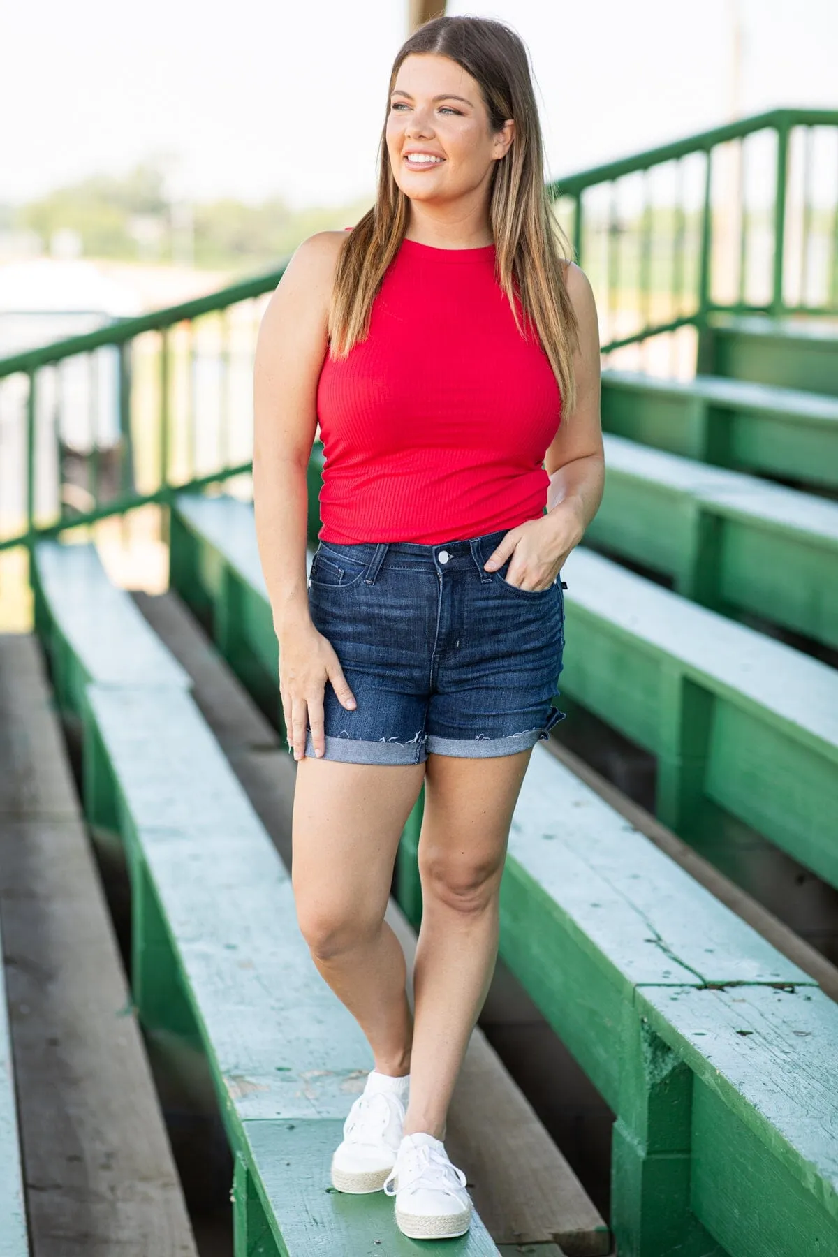 Red Ribbed Fitted Tank