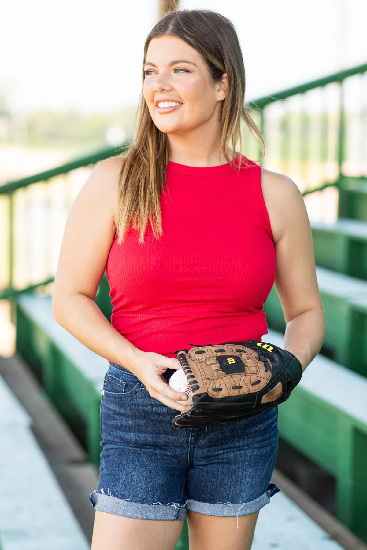 Red Ribbed Fitted Tank