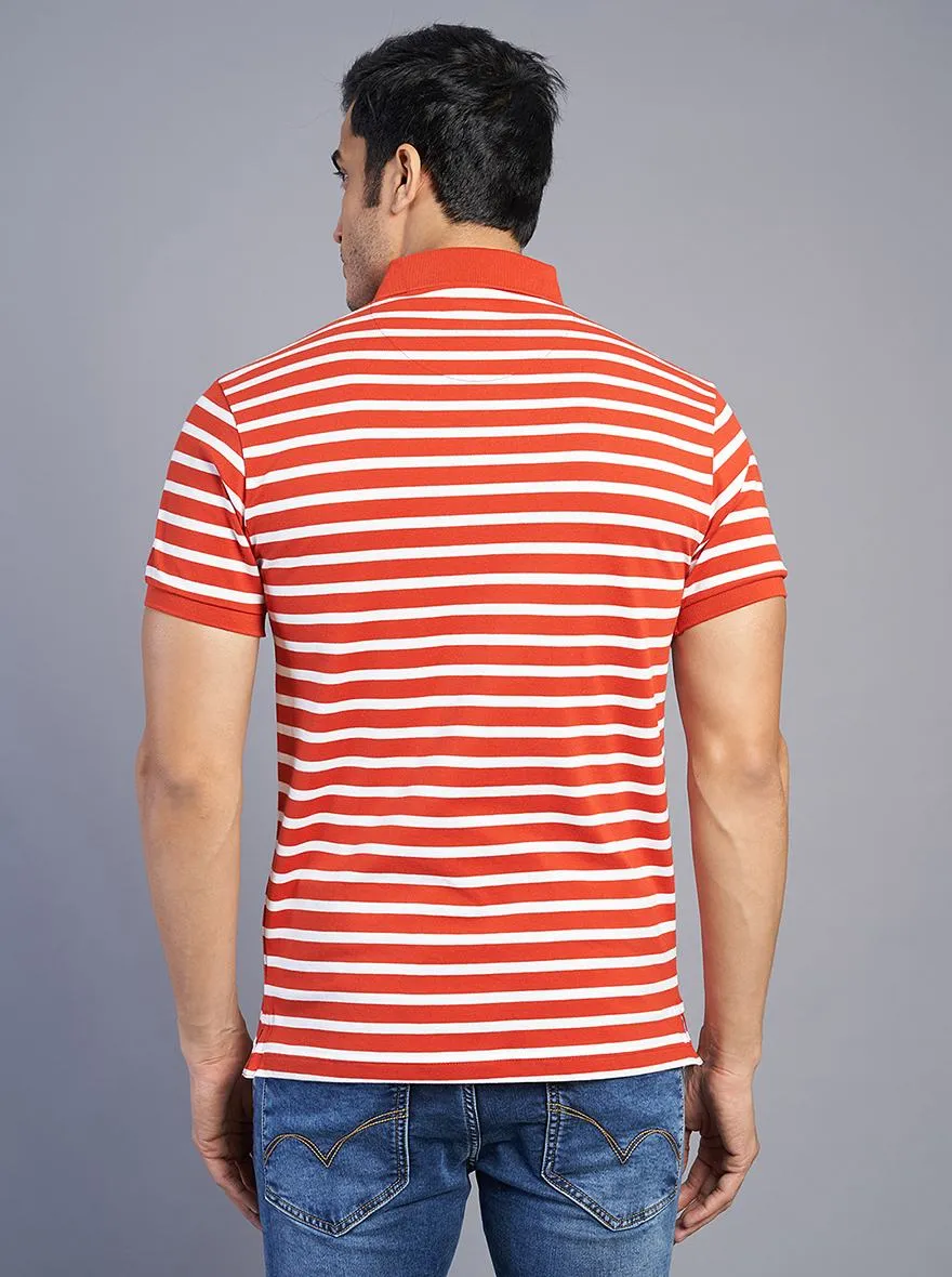 Red Striped Slim Fit Polo T-Shirt | JadeBlue