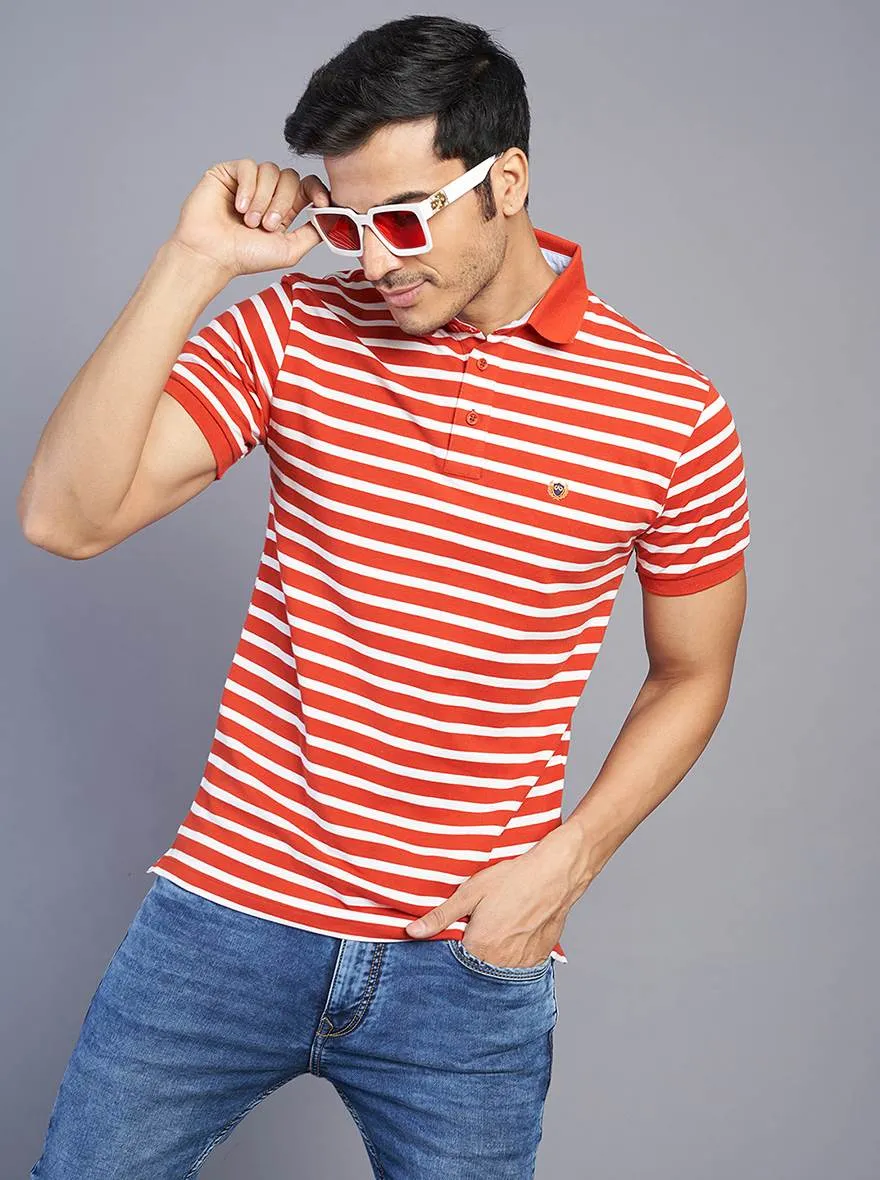 Red Striped Slim Fit Polo T-Shirt | JadeBlue