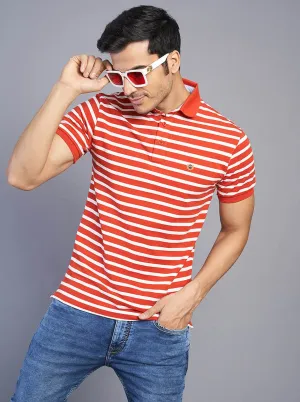 Red Striped Slim Fit Polo T-Shirt | JadeBlue