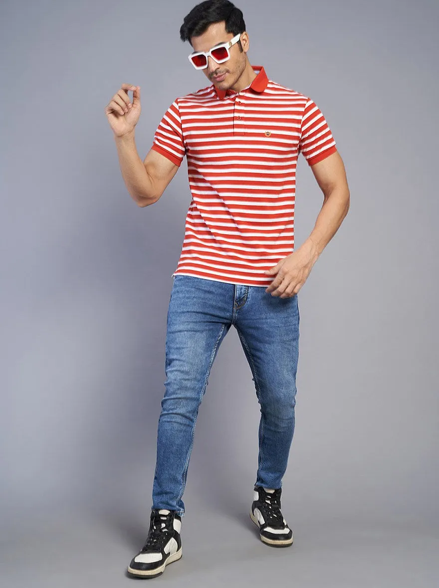 Red Striped Slim Fit Polo T-Shirt | JadeBlue