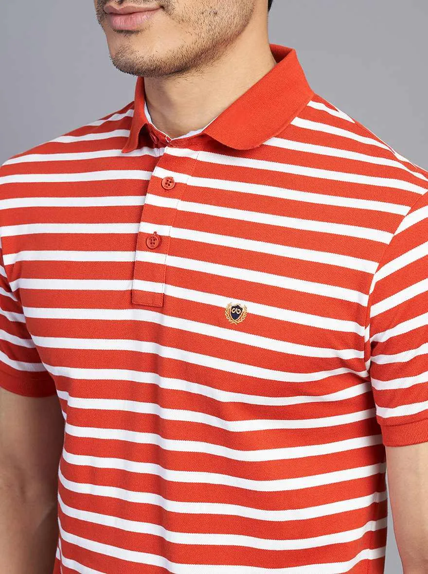 Red Striped Slim Fit Polo T-Shirt | JadeBlue