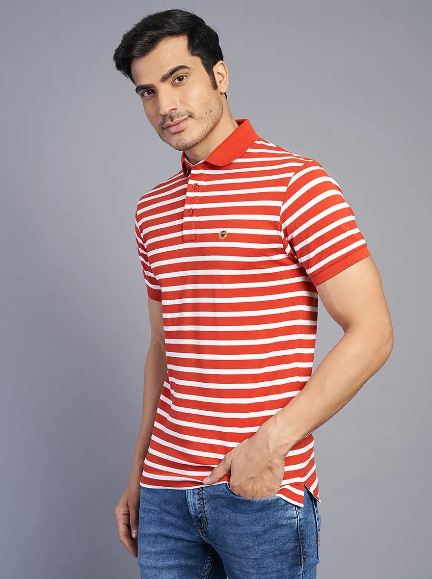 Red Striped Slim Fit Polo T-Shirt | JadeBlue