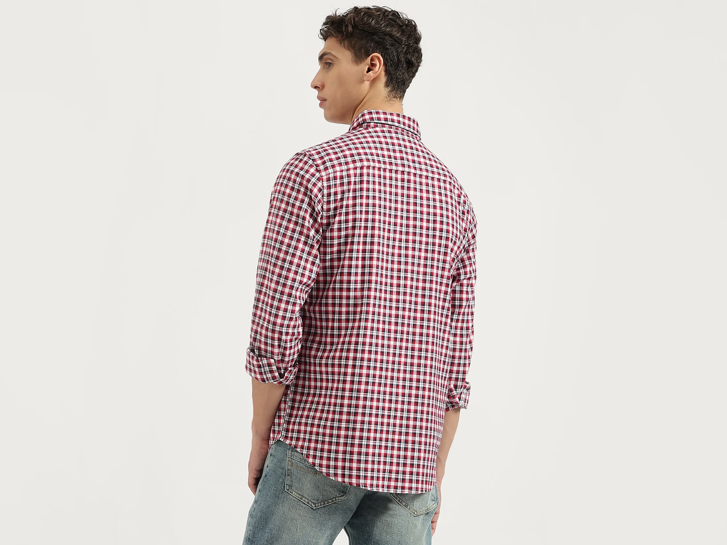 Regular Fit Spread Collar Checkered Shirts