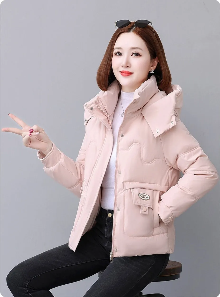 Relaxed-fit Quilted Puffer Jacket for Women with Full Zip