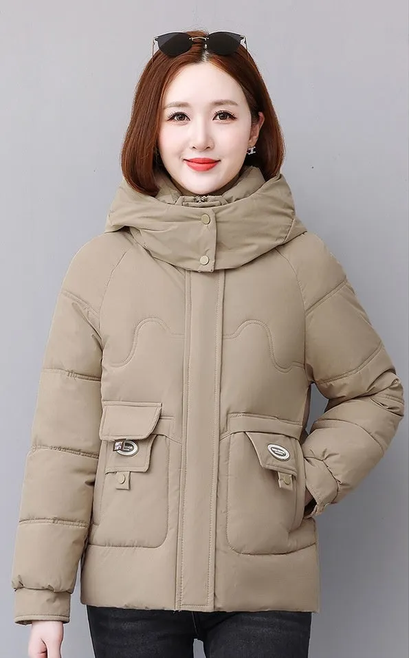 Relaxed-fit Quilted Puffer Jacket for Women with Full Zip