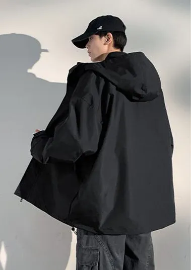 Relaxed-Fit Solid Rain Coat with Drawstring Hem for Men