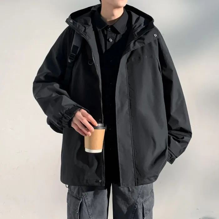 Relaxed-Fit Solid Rain Coat with Drawstring Hem for Men