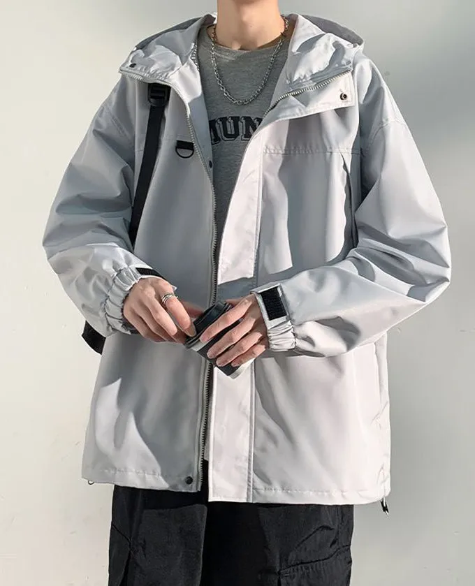Relaxed-Fit Solid Rain Coat with Drawstring Hem for Men