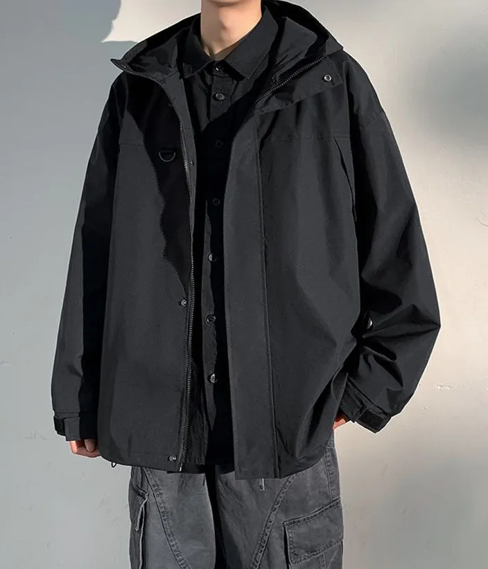 Relaxed-Fit Solid Rain Coat with Drawstring Hem for Men