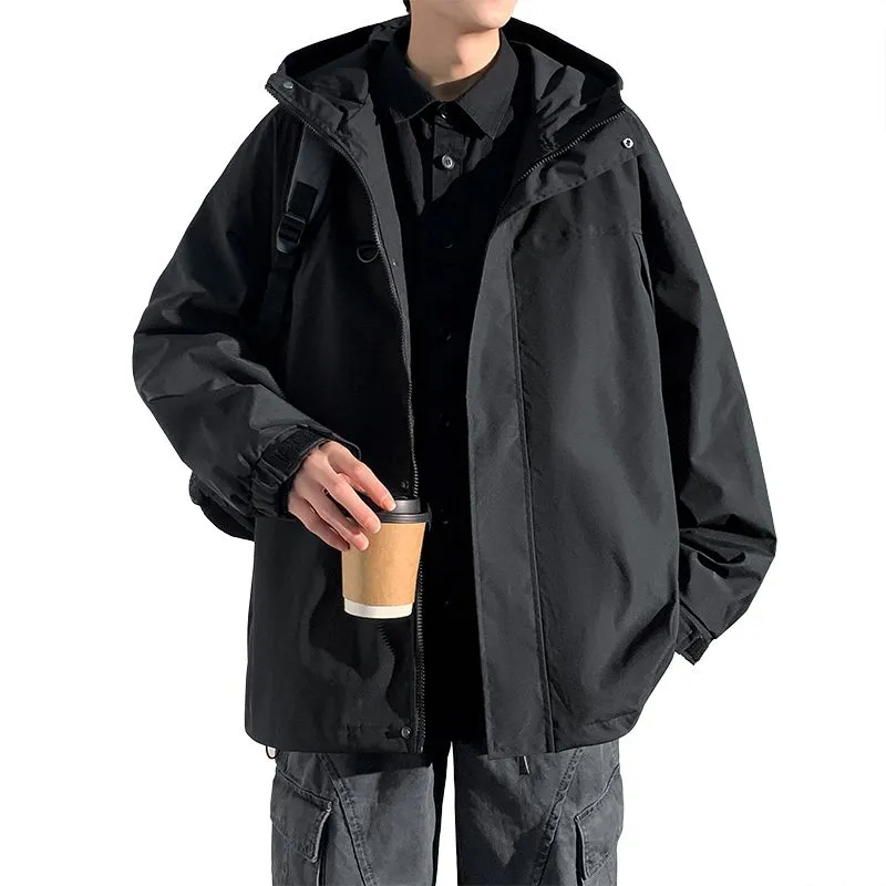 Relaxed-Fit Solid Rain Coat with Drawstring Hem for Men