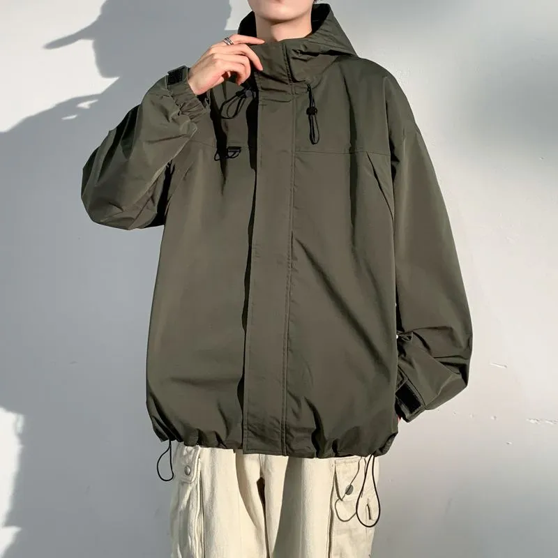 Relaxed-Fit Solid Rain Coat with Drawstring Hem for Men