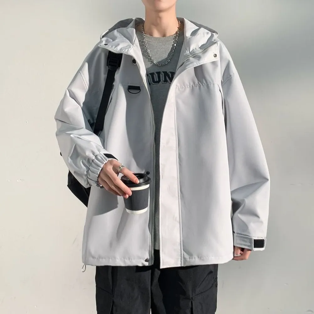 Relaxed-Fit Solid Rain Coat with Drawstring Hem for Men