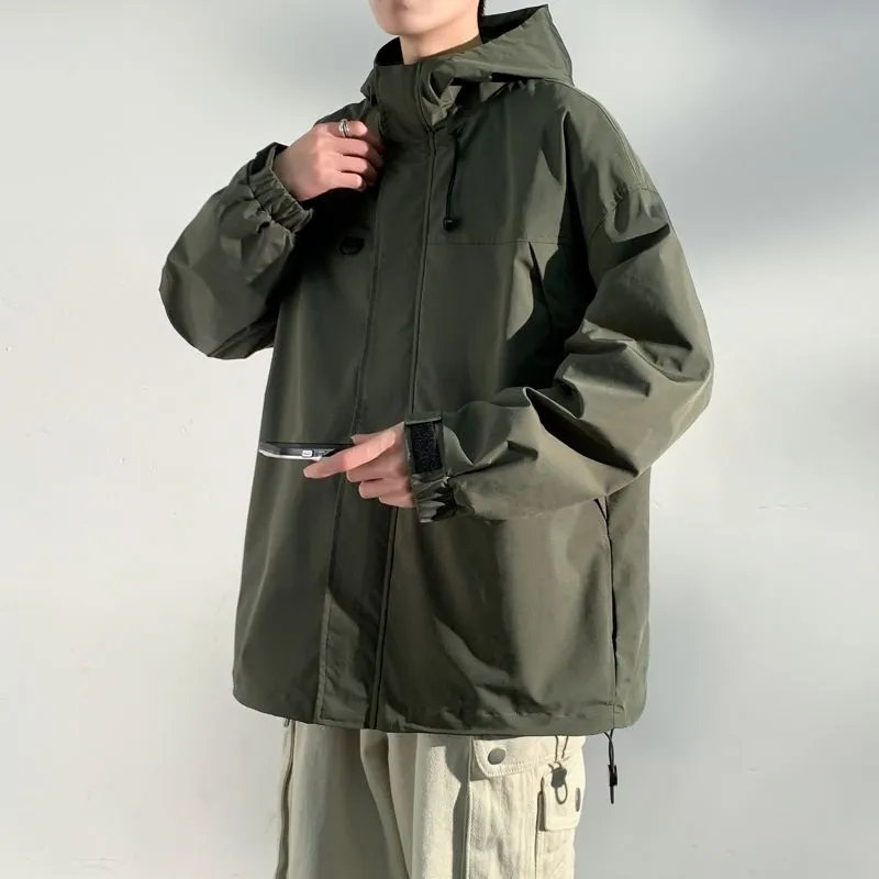 Relaxed-Fit Solid Rain Coat with Drawstring Hem for Men