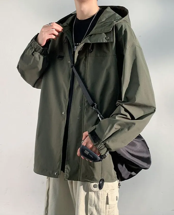 Relaxed-Fit Solid Rain Coat with Drawstring Hem for Men
