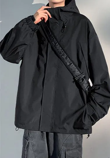 Relaxed-Fit Solid Rain Coat with Drawstring Hem for Men