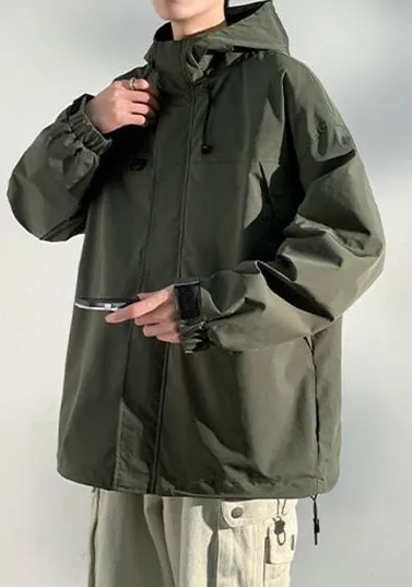 Relaxed-Fit Solid Rain Coat with Drawstring Hem for Men