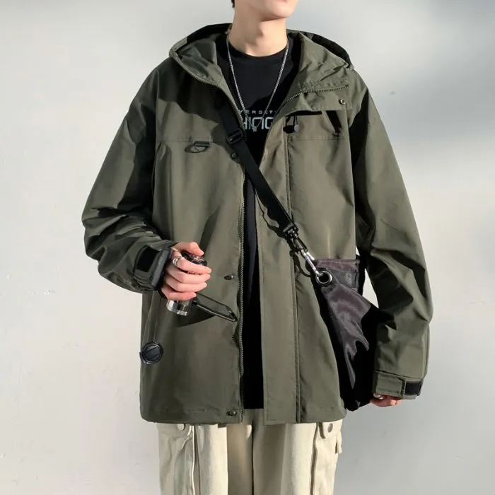 Relaxed-Fit Solid Rain Coat with Drawstring Hem for Men