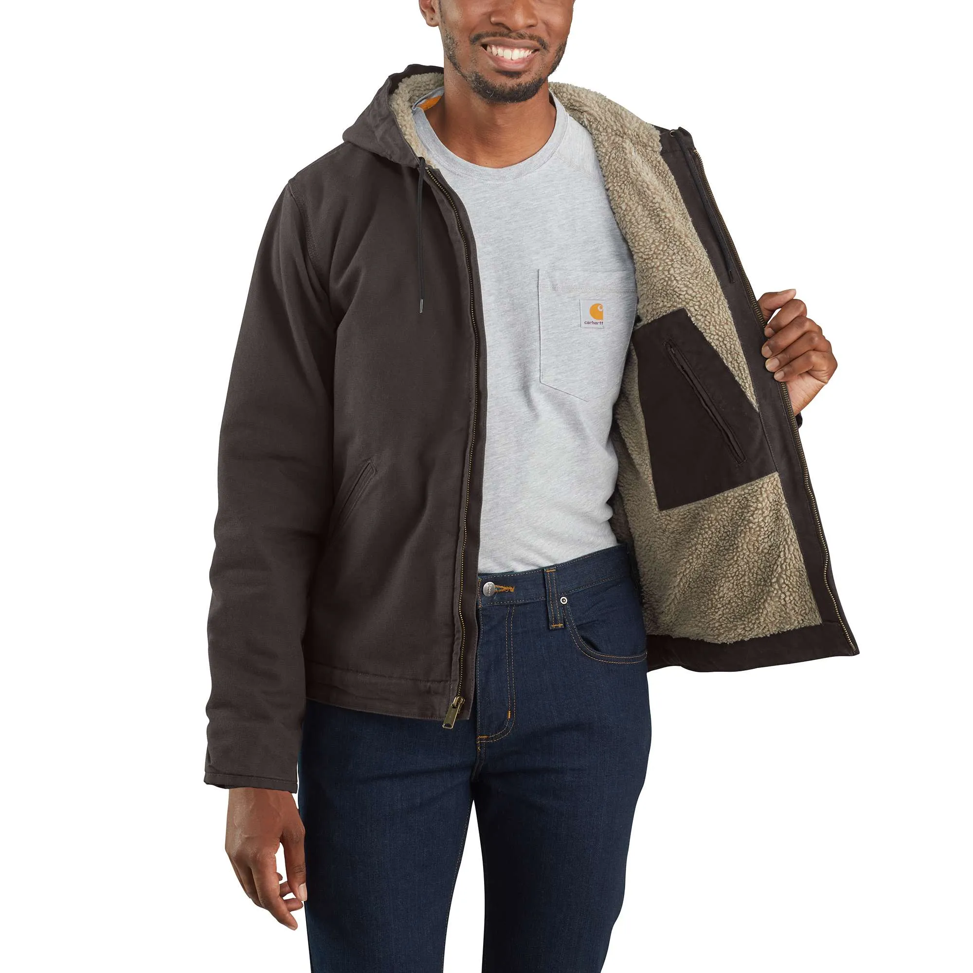 Relaxed Fit Washed Duck Sherpa-Lined Jacket