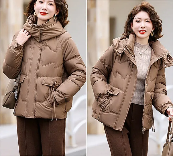 Relaxed-fit Waterproof Zip-up Women's Puffer Jacket with Flap Pockets