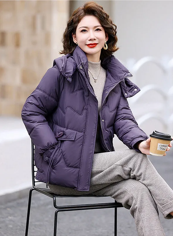 Relaxed-fit Waterproof Zip-up Women's Puffer Jacket with Flap Pockets