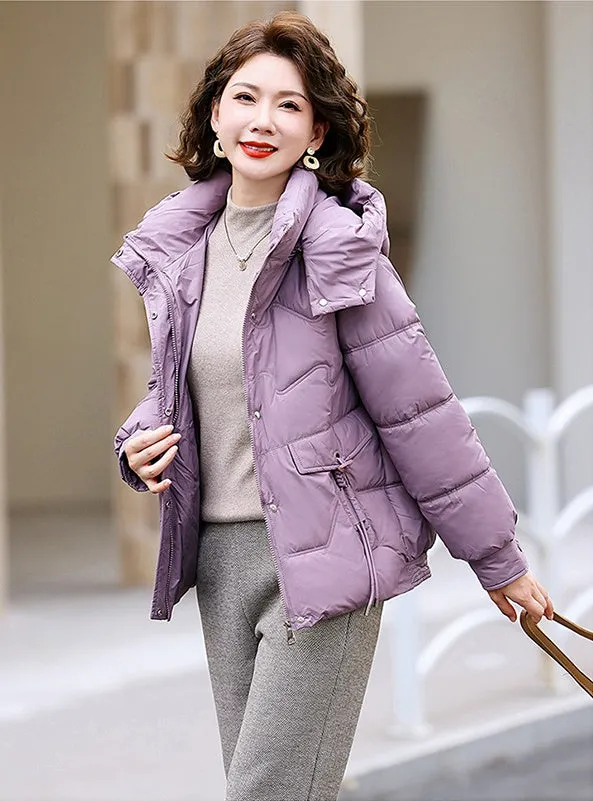 Relaxed-fit Waterproof Zip-up Women's Puffer Jacket with Flap Pockets