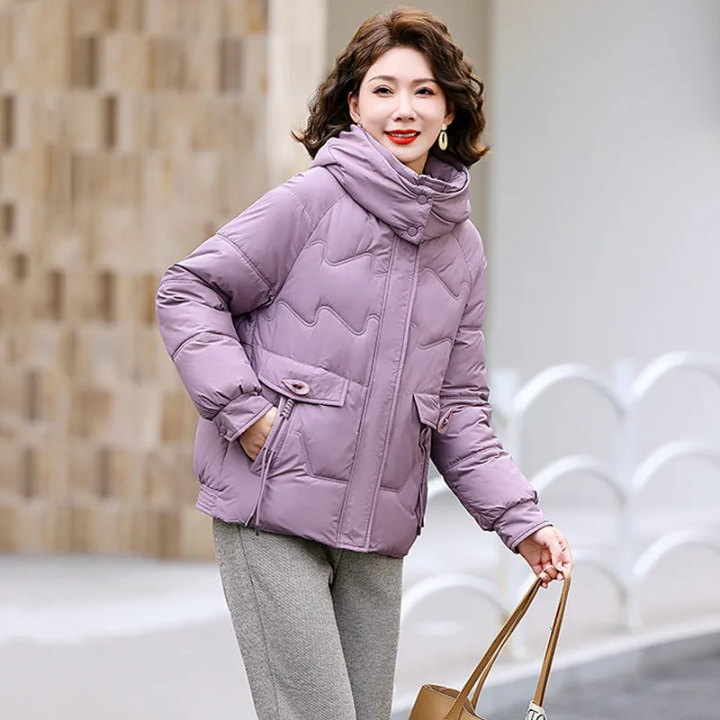 Relaxed-fit Waterproof Zip-up Women's Puffer Jacket with Flap Pockets