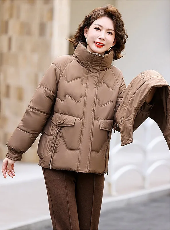 Relaxed-fit Waterproof Zip-up Women's Puffer Jacket with Flap Pockets
