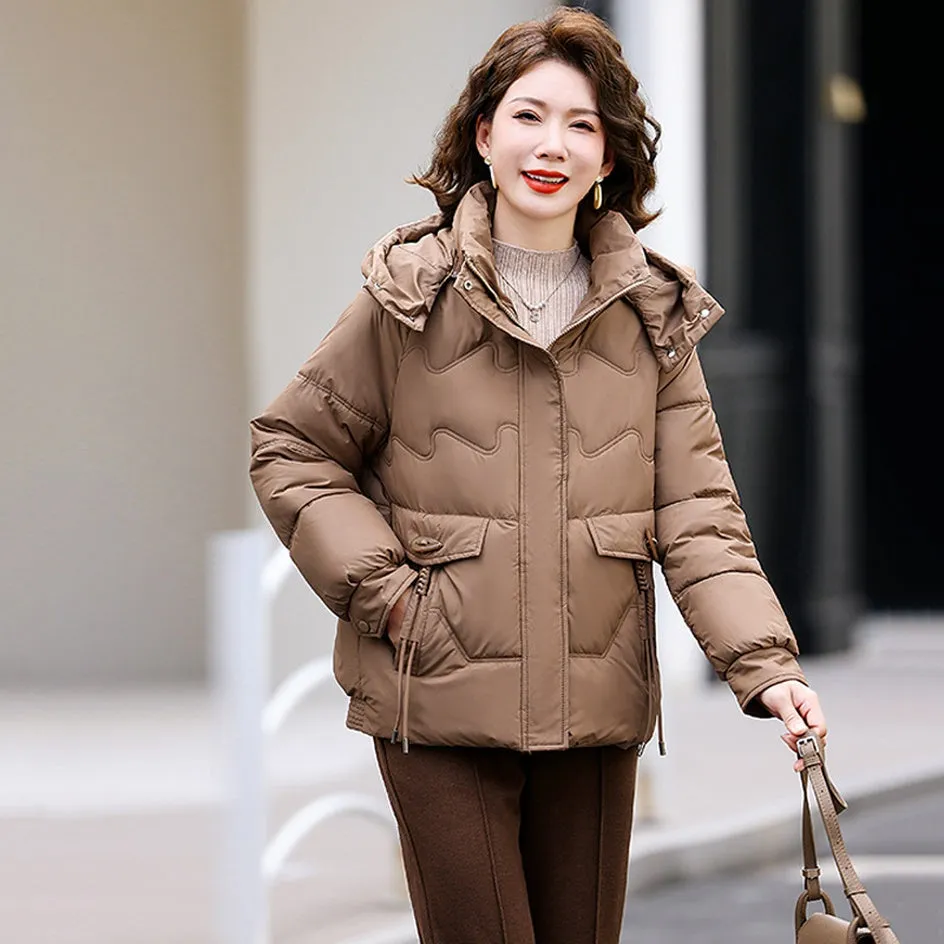 Relaxed-fit Waterproof Zip-up Women's Puffer Jacket with Flap Pockets