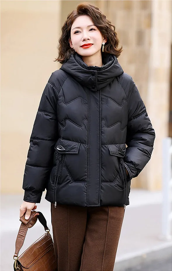 Relaxed-fit Waterproof Zip-up Women's Puffer Jacket with Flap Pockets