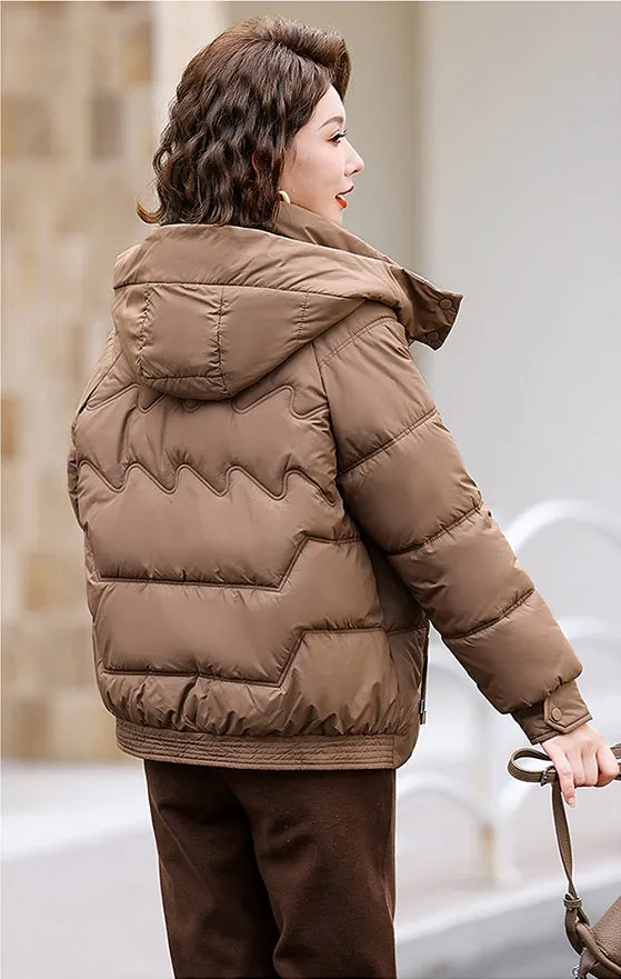 Relaxed-fit Waterproof Zip-up Women's Puffer Jacket with Flap Pockets
