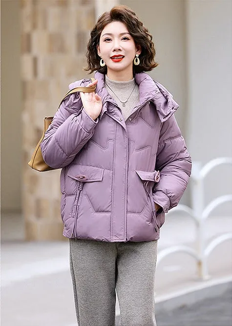Relaxed-fit Waterproof Zip-up Women's Puffer Jacket with Flap Pockets