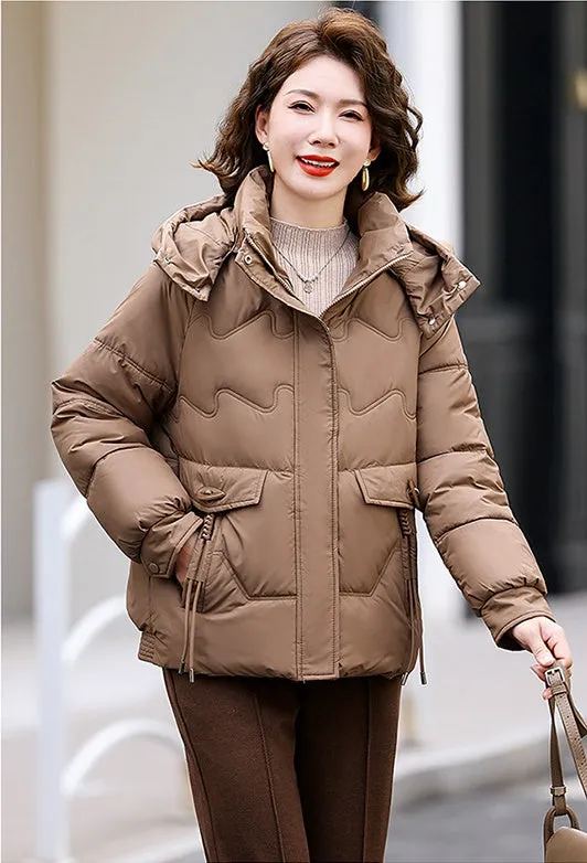 Relaxed-fit Waterproof Zip-up Women's Puffer Jacket with Flap Pockets