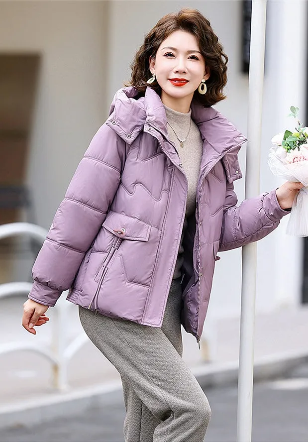 Relaxed-fit Waterproof Zip-up Women's Puffer Jacket with Flap Pockets