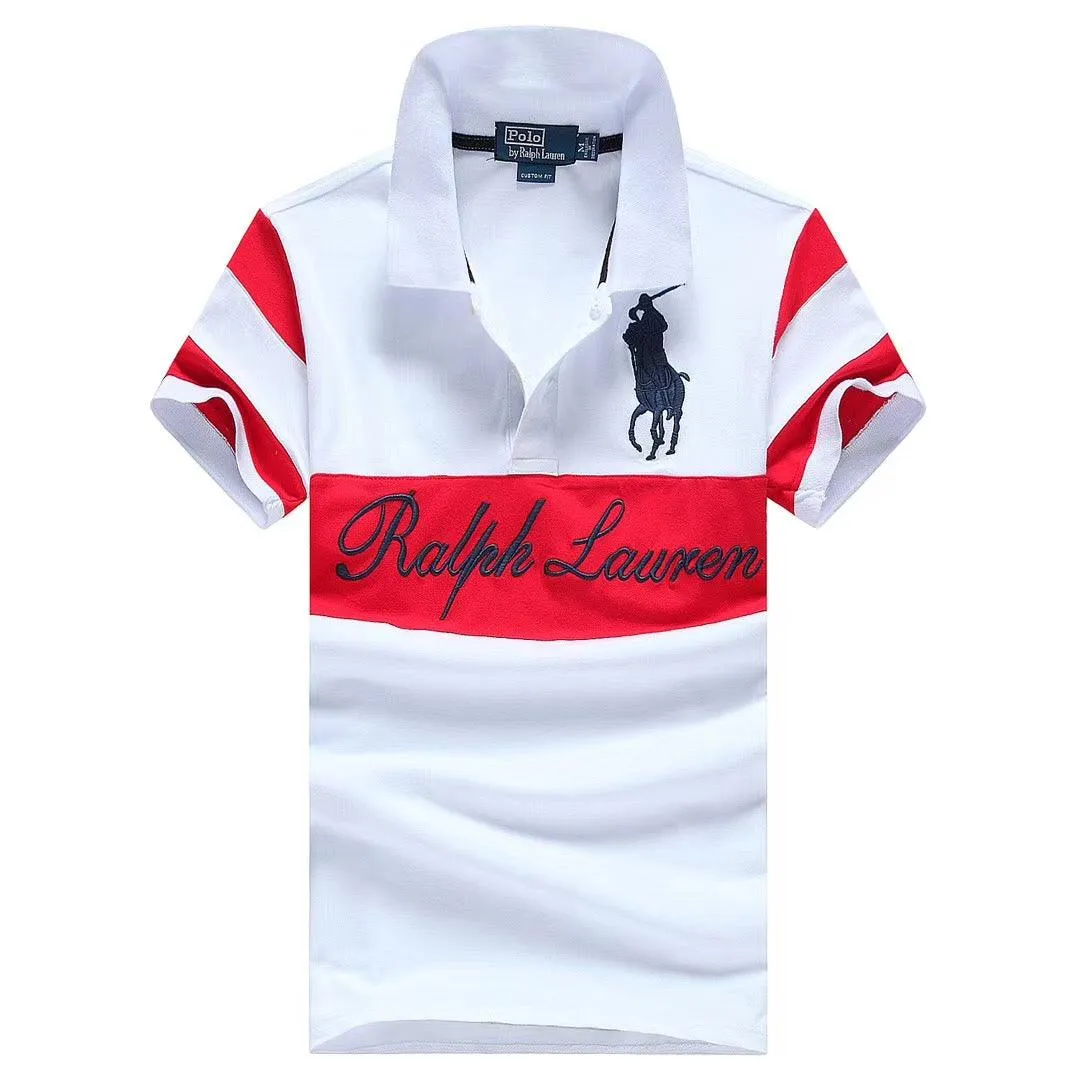 RL Custom Fitted Cross Match White Red Polo Shirt