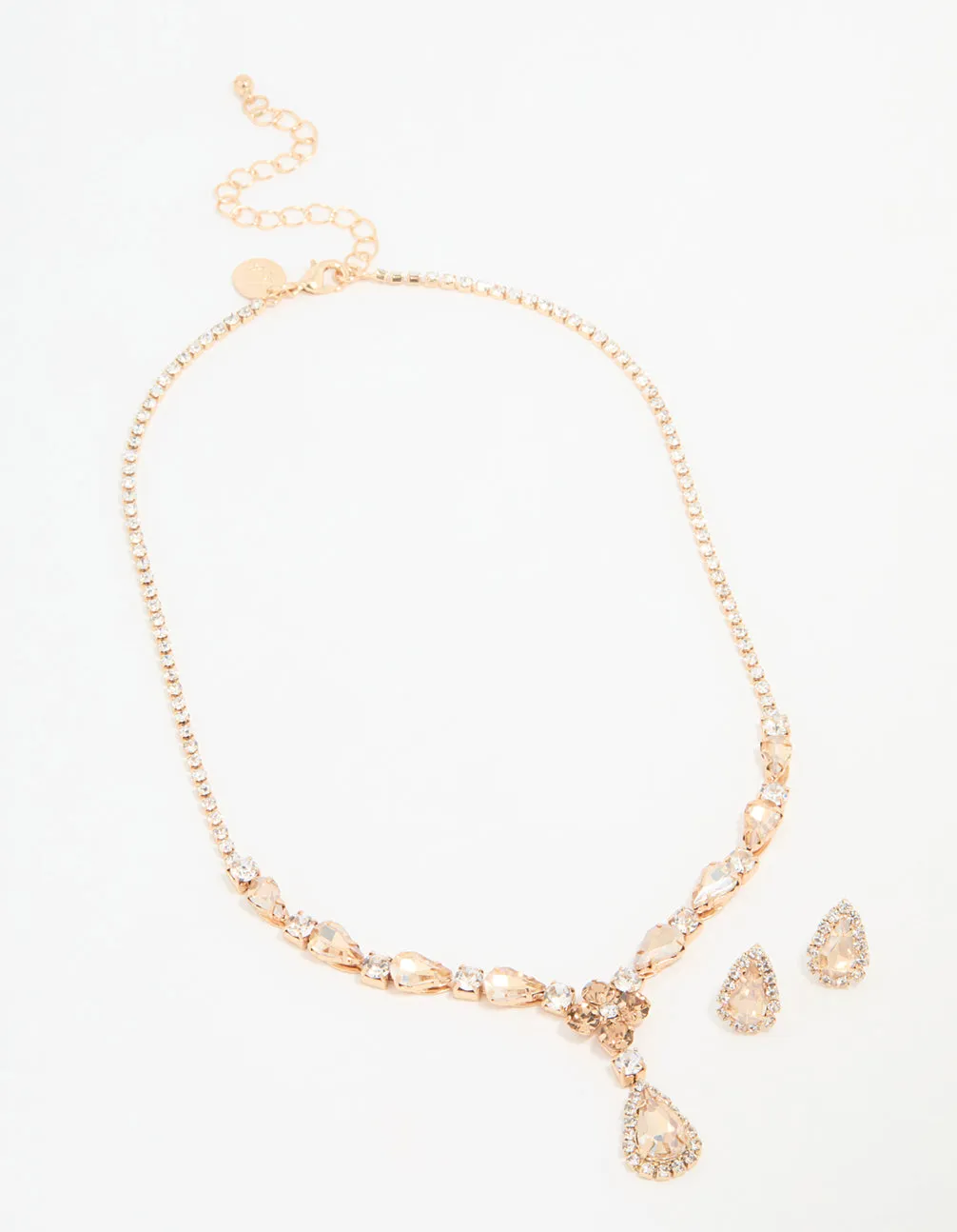 Rose Gold Diamante Necklace & Earrings Set