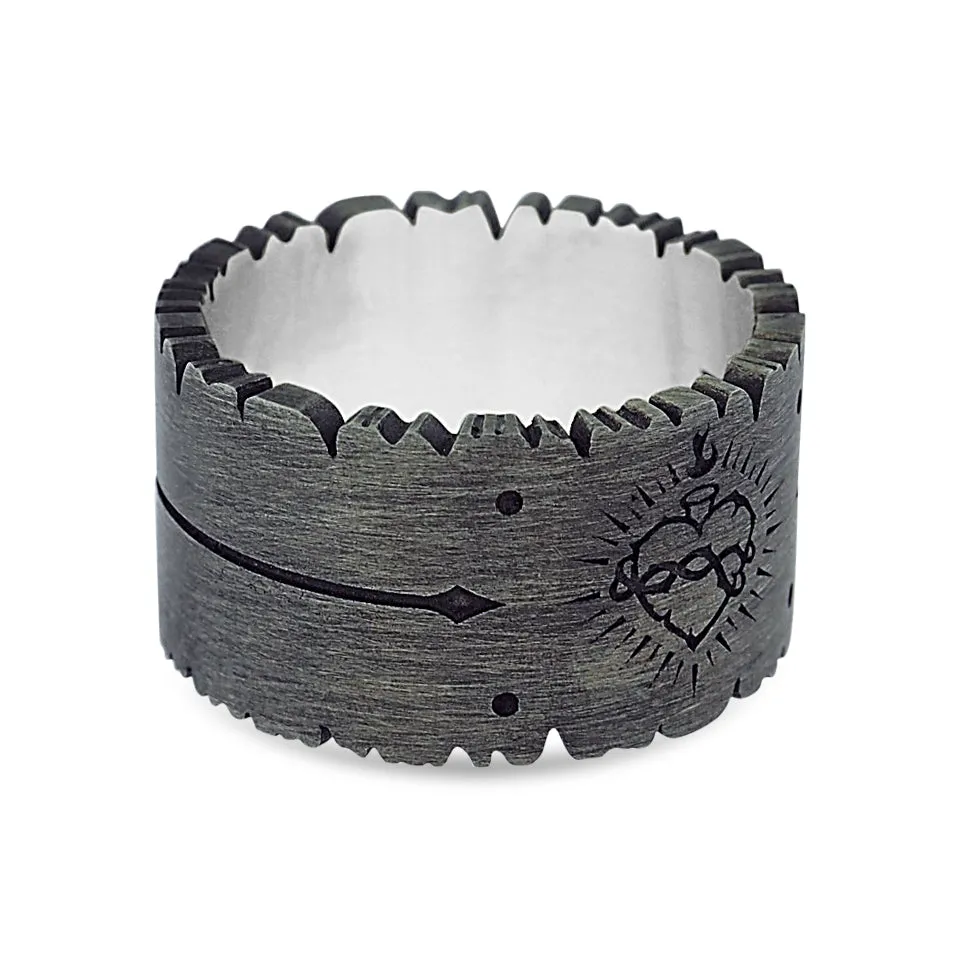 Sacred Heart Ring 14ct Rose Gold - Oxidized Silver
