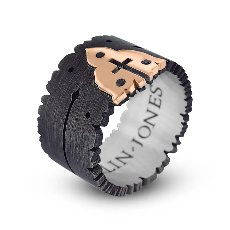 Sacred Heart Ring 14ct Rose Gold - Oxidized Silver