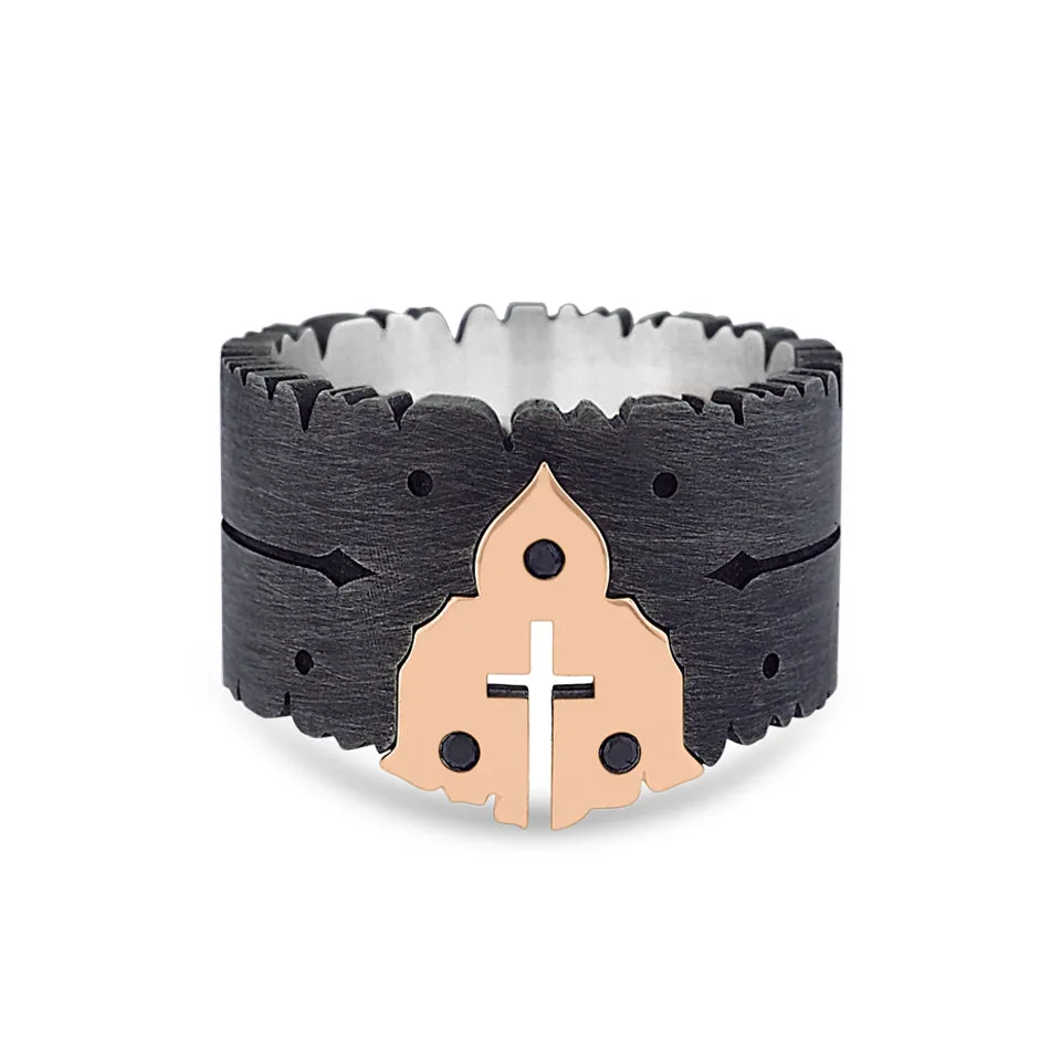 Sacred Heart Ring 14ct Rose Gold - Oxidized Silver